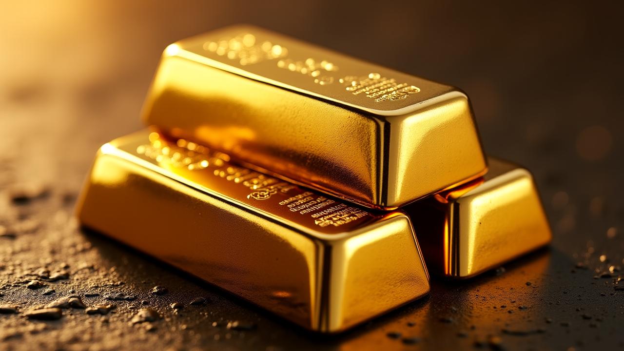 Primer plano de lingotes de oro de alta pureza en un entorno refinado