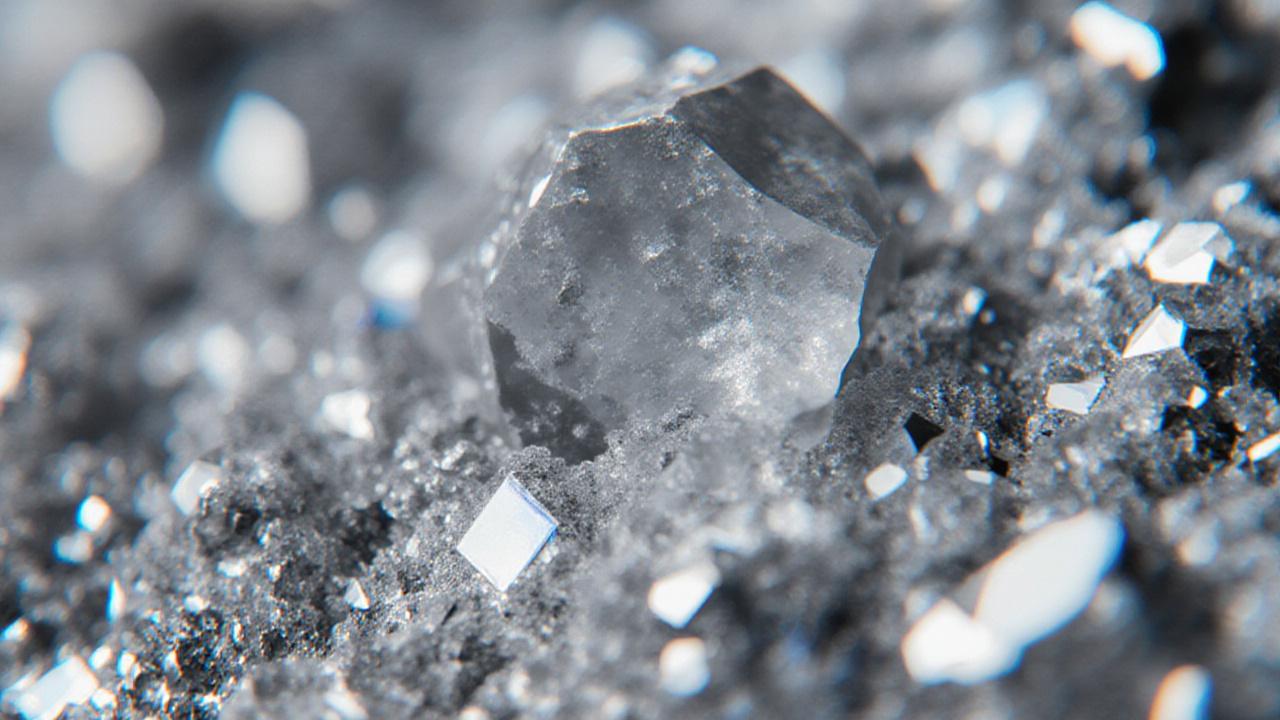 Detalle macroscópico de platino refinado bajo iluminación de estudio