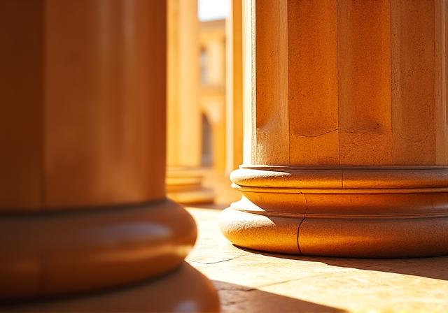 Detalle arquitectónico de una institución financiera clásica en Madrid